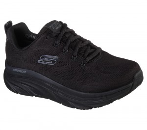 Women Skechers Relaxed Fit: D'Lux Walker - Get Oasis Lace Up Shoes Black USA | 0239-LWSFU