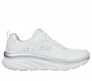 Women Skechers Relaxed Fit: D'Lux Walker - Infinite Motion Sneakers White / Silver USA | 9872-VKDSL