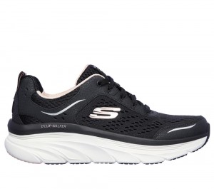 Women Skechers Relaxed Fit: D'Lux Walker - Infinite Motion Sneakers Black / Pink USA | 7459-RLJNI