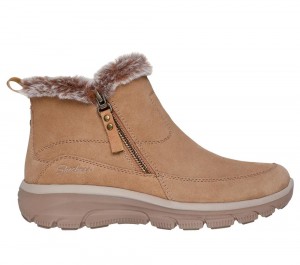 Women Skechers Relaxed Fit: Easy Going - Cool Zip! Boots Tan Grey USA | 6179-QTRLG