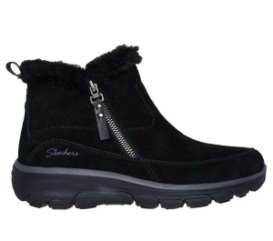 Women Skechers Relaxed Fit: Easy Going - Cool Zip! Boots Black USA | 1498-XFJGV