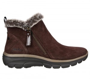 Women Skechers Relaxed Fit: Easy Going - High Zip Boots Chocolate Brown USA | 8235-YMJVB