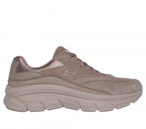 Women Skechers Relaxed Fit: Modern D'Lux - Free Mind Lace Up Shoes Dark Taupe USA | 2169-CTJKI
