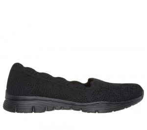 Women Skechers Seager - Higherself Flat Shoes Black USA | 6087-PDNIQ
