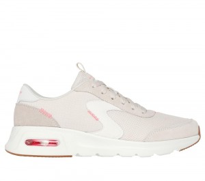 Women Skechers Skech-Air Court - Air Wave Lace Up Shoes Natural / Hot Pink USA | 1052-AHRXN