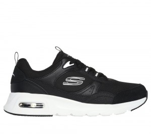 Women Skechers Skech-Air Court - Retro Avenue Lace Up Shoes Black / White USA | 6438-KAPWI