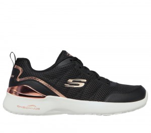 Women Skechers Skech-Air Dynamight - The Halcyon Lace Up Shoes Black / Rose Gold USA | 0962-BSTQM
