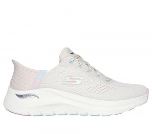Women Skechers Slip-ins: Arch Fit 2.0 - Easy Chic Lace Up Shoes Natural / Pink USA | 6247-EHWBV