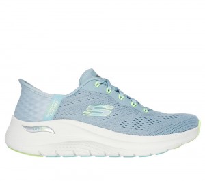 Women Skechers Slip-ins: Arch Fit 2.0 - Easy Chic Lace Up Shoes Blue / Lime USA | 5873-RSGBP