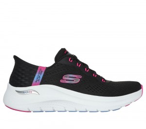 Women Skechers Slip-ins: Arch Fit 2.0 - Easy Chic Lace Up Shoes Black / Hot Pink USA | 8013-GNCHM
