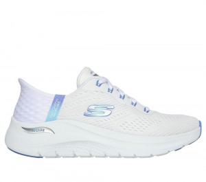 Women Skechers Slip-ins: Arch Fit 2.0 - Easy Chic Hands Free Slip Ins White / Blue USA | 8729-RYHWZ