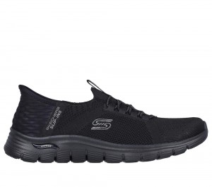 Women Skechers Slip-ins: Arch Fit Vista - Aspiration Hands Free Slip Ins Black USA | 7398-HZUXN