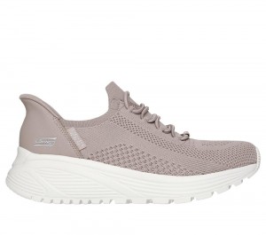 Women Skechers Slip-ins: BOBS Sport Sparrow 2.0 - Lucky Run Slip On Shoes Taupe Brown USA | 3107-NRSIQ