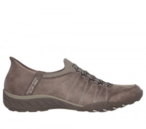 Women Skechers Slip-ins: Breathe-Easy - Home-Body Slip On Shoes Dark Taupe USA | 9730-OFQRI