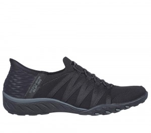 Women Skechers Slip-ins: Breathe-Easy - Roll-With-Me Hands Free Slip Ins Black USA | 0851-QMRFL