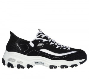 Women Skechers Slip-ins: D'Lites - New Classic Slip On Shoes Black / White USA | 5027-QELSO