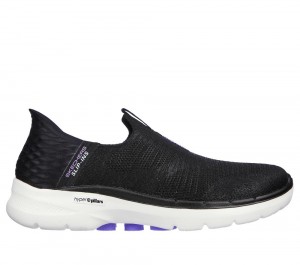 Women Skechers Slip-ins: GO WALK 6 - Fabulous View Hands Free Slip Ins Black / Lavender USA | 0857-BGMUC