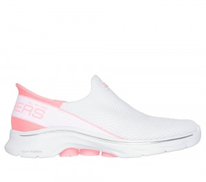 Women Skechers Slip-ins: GO WALK 7 - Mia Hands Free Slip Ins White / Pink USA | 1735-KMSYA