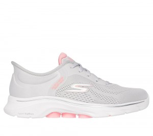 Women Skechers Slip-ins: GO WALK 7 - Valin Hands Free Slip Ins Grey / Pink USA | 3840-HKNWE