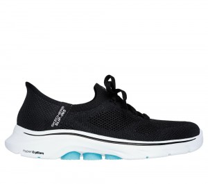 Women Skechers Slip-ins: GO WALK 7 - Via Hands Free Slip Ins Black / Aqua USA | 1850-LXPOS