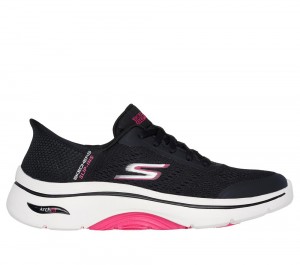Women Skechers Slip-ins: GO WALK Arch Fit 2.0 Hands Free Slip Ins Black / Hot Pink USA | 7520-WZUSR