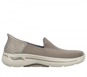 Women Skechers Slip-ins: GO WALK Arch Fit - Summer Hands Free Slip Ins Taupe Brown USA | 6579-DSKUP