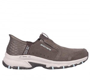 Women Skechers Slip-ins: Hillcrest - Sunapee Slip On Shoes Dark Taupe USA | 2836-SBDOE