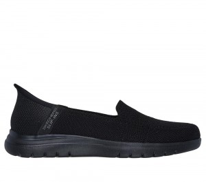 Women Skechers Slip-ins: On-the-GO Flex - Camellia Slip On Shoes Black USA | 0798-ZTEHJ