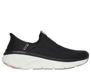Women Skechers Slip-ins RF: D'Lux Walker 2.0 Slip On Shoes Black / Pink USA | 9326-FRYMC