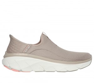 Women Skechers Slip-ins RF: D'Lux Walker 2.0 Sneakers Taupe / Coral USA | 9108-YKNVZ