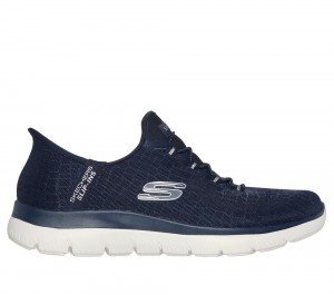 Women Skechers Slip-ins: Summits - Classy Night Hands Free Slip Ins Navy / Silver USA | 9641-CIVPB