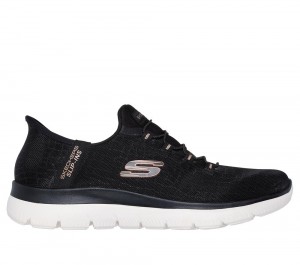 Women Skechers Slip-ins: Summits - Classy Night Hands Free Slip Ins Black / Rose Gold USA | 5187-YNISV