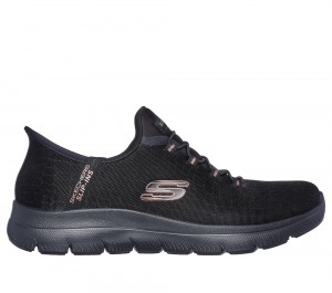 Women Skechers Slip-ins: Summits - Classy Night Hands Free Slip Ins Black / Gold USA | 9281-GMUWA