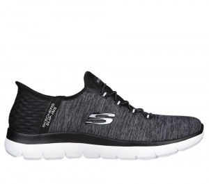 Women Skechers Slip-ins: Summits - Dazzling Haze Hands Free Slip Ins Black / White USA | 1049-ARFNJ