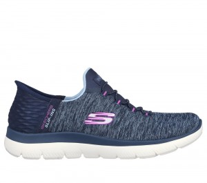 Women Skechers Slip-ins: Summits - Dazzling Haze Slip On Shoes Navy / Purple USA | 2194-WNZUV