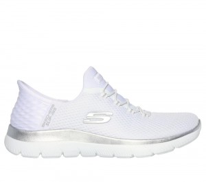 Women Skechers Slip-ins: Summits - Diamond Dream Hands Free Slip Ins White / Silver USA | 8341-XRLQA
