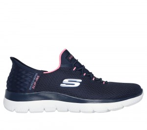 Women Skechers Slip-ins: Summits - Diamond Dream Slip On Shoes Navy / Pink USA | 5029-PLNSC