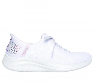 Women Skechers Slip-ins: Ultra Flex 3.0 - Shining Glitz Hands Free Slip Ins White USA | 7368-MNCEI