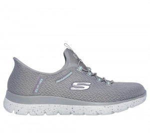 Women Skechers Slip-ins Waterproof: Summits - Best Choice Slip On Shoes Grey / Aqua USA | 1087-OHEVB