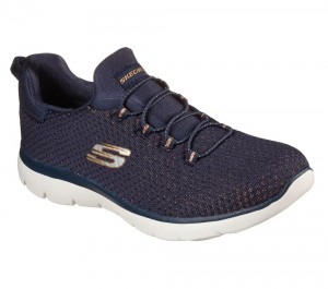 Women Skechers Summits - Bright Bezel Sneakers Navy / Gold USA | 4510-TYPLN