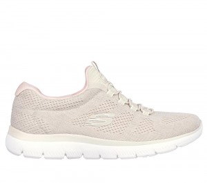 Women Skechers Summits - Fun Flair Slip On Shoes Taupe / Pink USA | 5734-TADIY