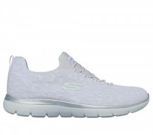 Women Skechers Summits - Leopard Spot Sneakers White / Silver USA | 0981-SWDAC
