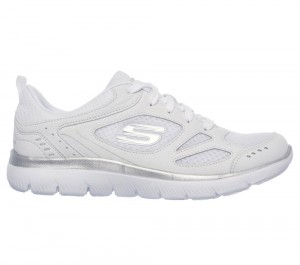 Women Skechers Summits - Suited Lace Up Shoes White / Silver USA | 4290-DWZLJ
