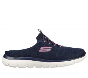 Women Skechers Summits - Swift Step Slip On Shoes Navy / Hot Pink USA | 8206-ESCMT