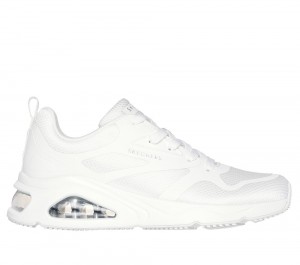Women Skechers Tres-Air Uno - Revolution-Airy Wedges White / Silver USA | 2190-XBPUQ