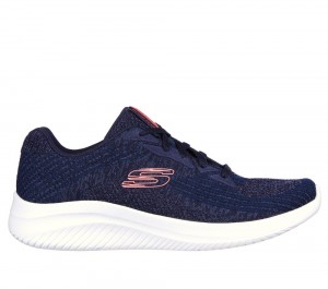 Women Skechers Ultra Flex 3.0 - Best Time Lace Up Shoes Navy USA | 6032-KBRNJ