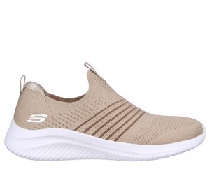 Women Skechers Ultra Flex 3.0 - Classy Charm Slip On Shoes Taupe Brown USA | 9183-SJKXT