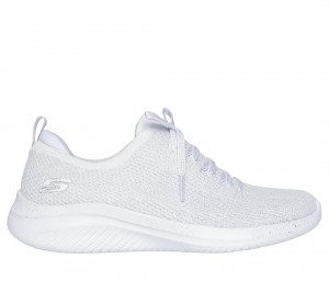 Women Skechers Ultra Flex 3.0 - Elegant Night Slip On Shoes White / Silver USA | 7856-UYBVK