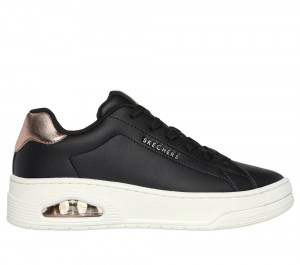 Women Skechers Uno Court - Courted Air Lace Up Shoes Black USA | 0649-KDZYL