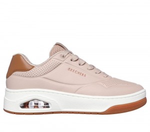 Women Skechers Uno Court - Fast Break Lace Up Shoes Natural White USA | 7129-NJQAK